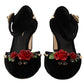 Dolce & Gabbana Black Velvet Roses Ankle Strap Pumps Shoes