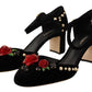 Dolce & Gabbana Black Velvet Roses Ankle Strap Pumps Shoes