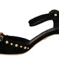 Dolce & Gabbana Black Velvet Roses Ankle Strap Pumps Shoes