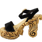 Dolce & Gabbana Black Gold Baroque Velvet Heels Crystal Shoes