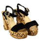 Dolce & Gabbana Black Gold Baroque Velvet Heels Crystal Shoes
