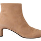 DEL CARLO Beige Suede Leather Mid Heels Pumps Boots Shoes