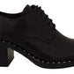 ASH Black Leather Block Mid Heels Lace Up Studs Shoes