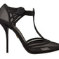 Dolce & Gabbana Black Mesh T-strap Stiletto Heels Pumps Shoes