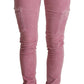 Acht Pink Cotton Low Waist Skinny Denim Cargo Jeans