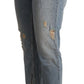 CYCLE Light Blue Distressed Mid Waist Cropped Denim Jeans