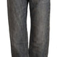 Acht Gray Washed Ramie Straight Denim Folded Hem Jeans