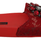 Dolce & Gabbana Red Lace Crystal Sandals Slides Beach Shoes