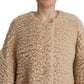 Dolce & Gabbana Beige Cashmere Wool Faux Fur Coat Jacket