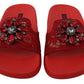 Dolce & Gabbana Red Lace Crystal Sandals Slides Beach Shoes