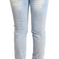 Acht Light Blue Washed Cotton Low Waist Skinny Denim Jeans