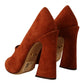 Dolce & Gabbana Brown Suede Leather Block Heels Pumps Shoes