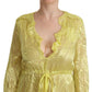 Patrizia Pepe Yellow Silk Long Sleeves Plunging Maxi Dress