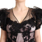 Dolce & Gabbana Black Pink Floral Lace A-line Midi Sheer Dress
