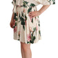 Dolce & Gabbana White Rose Print Stretch Silk Pleated Dress
