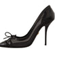 Dolce & Gabbana Black Mesh Leather Pointed Heels Pumps Shoes