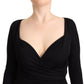 GF Ferre Black Long Sleeves Sweetheart Neck Midi Dress