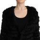 Just Cavalli Black Rabbit Fur Cardigan Long Sleeves Jacket