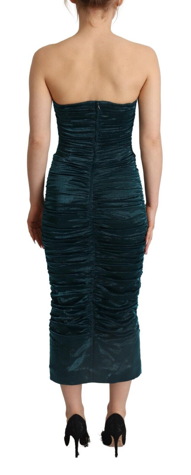 Dolce & Gabbana Turquoise Bustier Bodice Draped Midi Dress