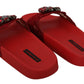 Dolce & Gabbana Red Lace Crystal Sandals Slides Beach Shoes