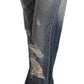 Acht Blue Tattered Mid Waist Straight Denim Cotton Jeans
