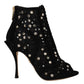 Dolce & Gabbana Black Crystals Heels Zipper Short Boots Shoes