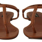 Dolce & Gabbana Brown Leather T-strap Slides Flats Sandals Shoes