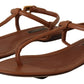 Dolce & Gabbana Brown Leather T-strap Slides Flats Sandals Shoes
