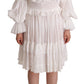 Dolce & Gabbana White Cotton Frilled Mousseline Off Shoulder Dress