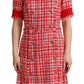 Dolce & Gabbana Red Checkered Cotton Embellished Sheath Dress
