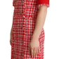Dolce & Gabbana Red Checkered Cotton Embellished Sheath Dress