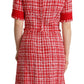 Dolce & Gabbana Red Checkered Cotton Embellished Sheath Dress