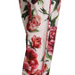 Dolce & Gabbana White Floral Print Mid Waist Wide Leg Pants
