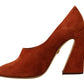 Dolce & Gabbana Brown Suede Leather Block Heels Pumps Shoes