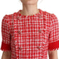 Dolce & Gabbana Red Checkered Cotton Embellished Sheath Dress