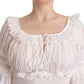 Dolce & Gabbana White Cotton Frilled Mousseline Off Shoulder Dress