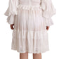 Dolce & Gabbana White Cotton Frilled Mousseline Off Shoulder Dress