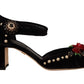 Dolce & Gabbana Black Embellished Ankle Strap Heels Sandals Shoes