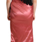 Dolce & Gabbana Pink One-Shoulder Silk Tassel Fringe Gown Mid Dress