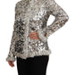 Dolce & Gabbana Silver Sequined Shearling Long Sleeves Jacket