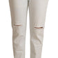 PINKO White Cotton Distressed Mid Waist Skinny Denim Jeans