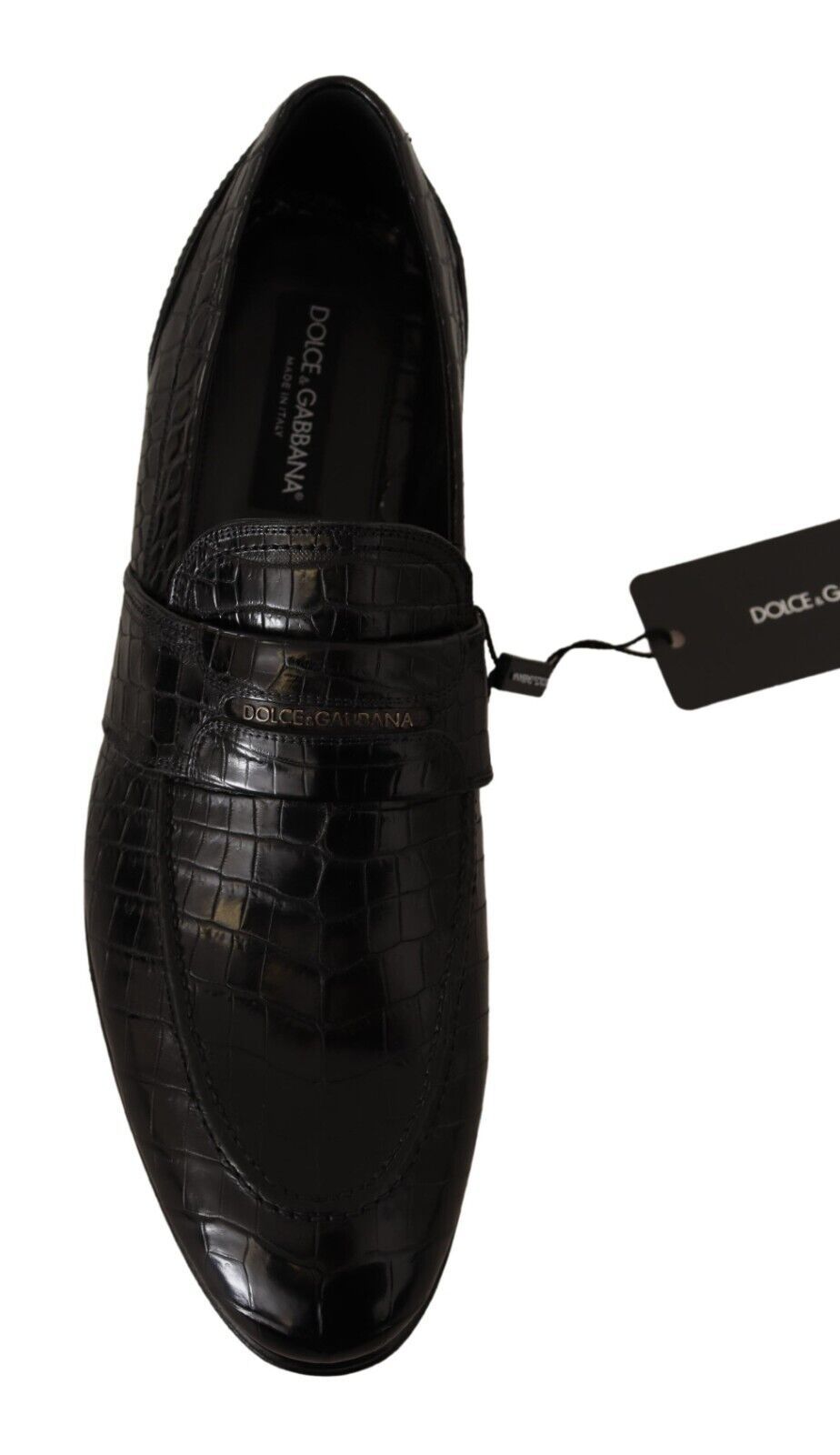 Dolce &amp; Gabbana 블랙 악어 가죽 슬립온 모카신 슈즈