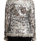 Dolce & Gabbana Silver Sequined Shearling Long Sleeves Jacket