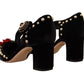 Dolce & Gabbana Black Embellished Ankle Strap Heels Sandals Shoes
