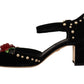 Dolce & Gabbana Black Embellished Ankle Strap Heels Sandals Shoes