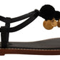 Dolce & Gabbana Black Leather Coins Flip Flops Sandals Shoes