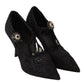 Dolce & Gabbana Black Lace Crystals Heels Mary Jane Pumps Shoes