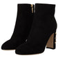 Dolce & Gabbana Black Suede Leather Crystal Heels Boots Shoes