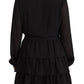 Liu Jo Black Polyester Long Sleeves V-neck Mini A-line Dress