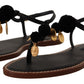 Dolce & Gabbana Black Leather Coins Flip Flops Sandals Shoes